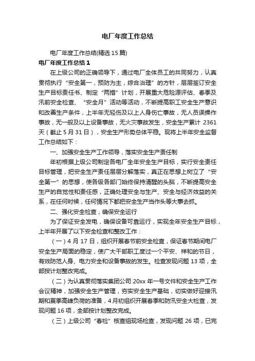 电厂年度工作总结（精选15篇）