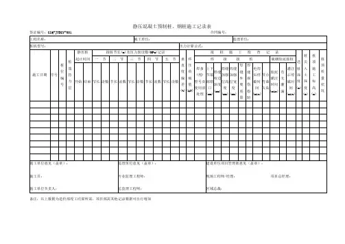 静压桩施工记录表