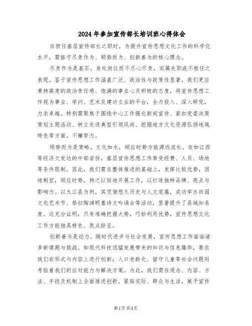 2024年参加宣传部长培训班心得体会（3篇）