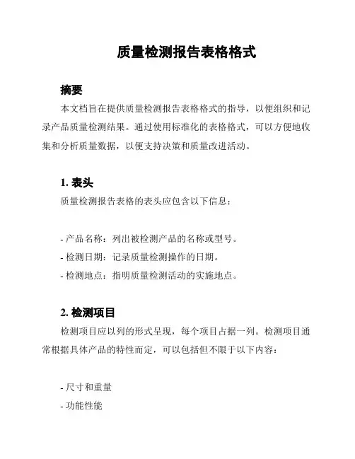 质量检测报告表格格式