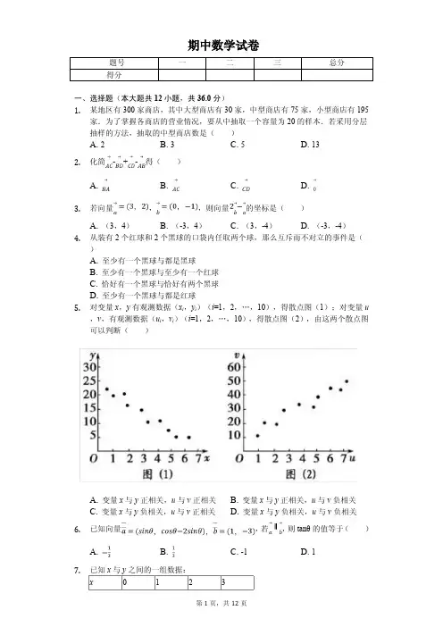2020年山东临沂市高一(下)期中数学试卷解析版