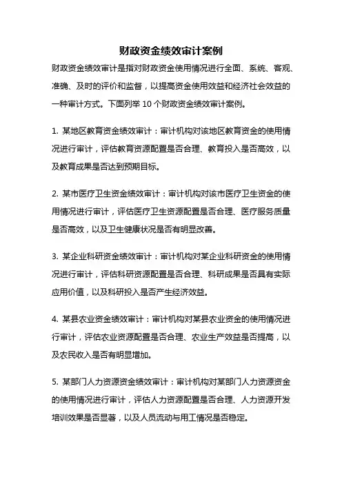 财政资金绩效审计案例