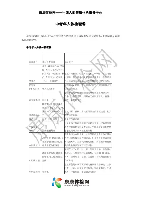 中老年人体检套餐
