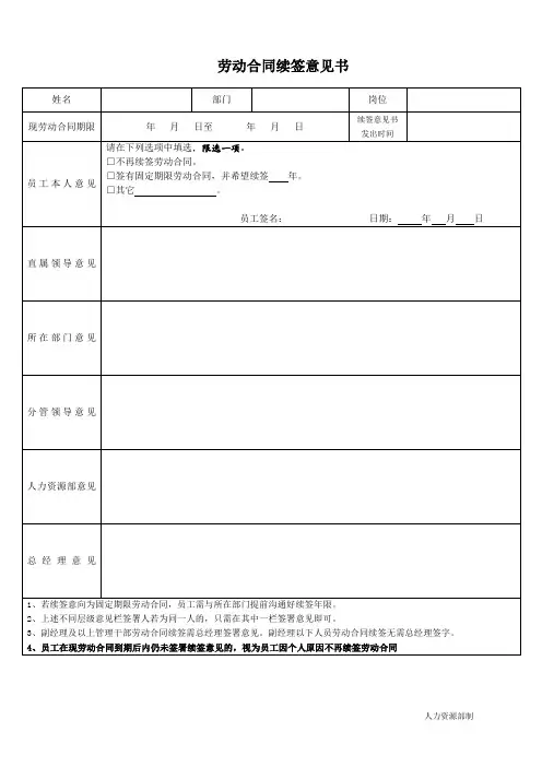 劳动合同续签意见书