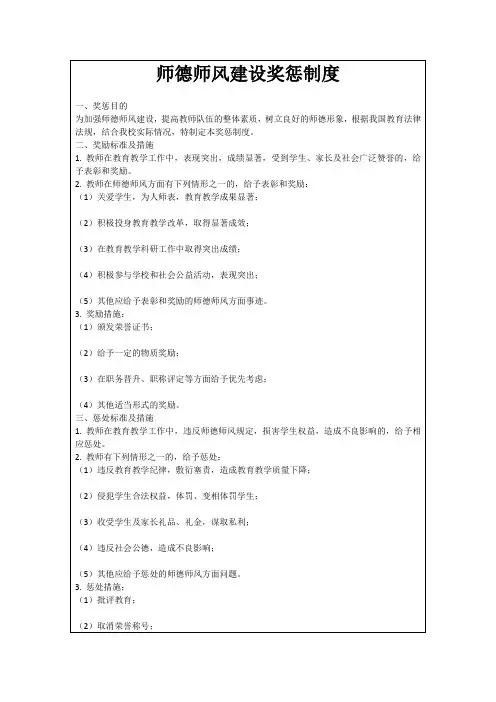 师德师风建设奖惩制度