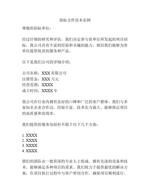 投标文件范本实例