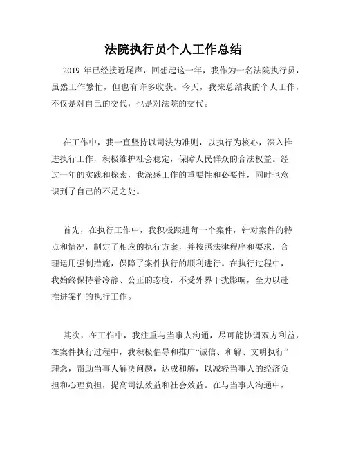 法院执行员个人工作总结