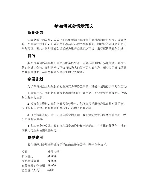 参加博览会请示范文