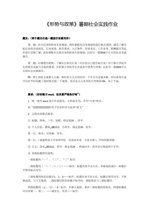 《形势与政策》暑期社会实践作业