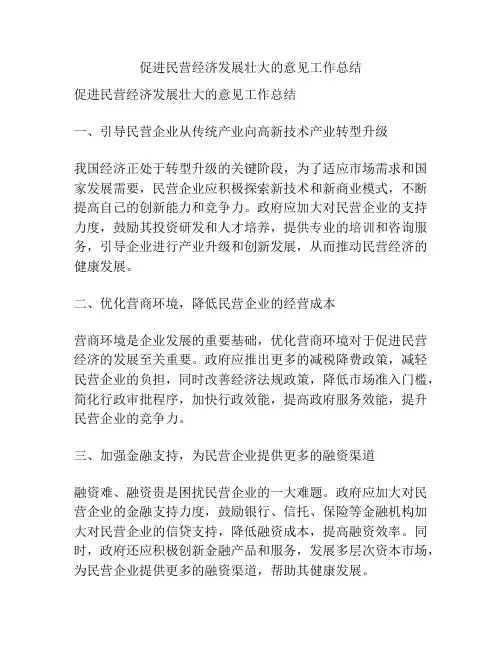 促进民营经济发展壮大的意见工作总结