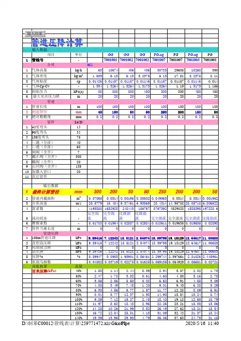 压力管道压力降计算数据模型
