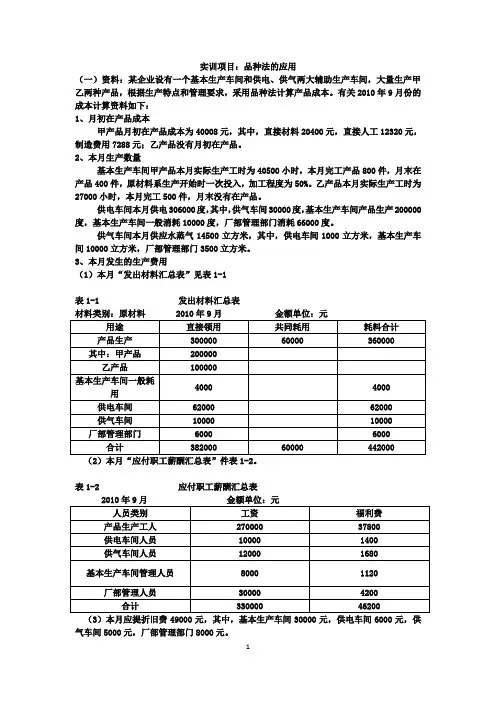 品种法实训new
