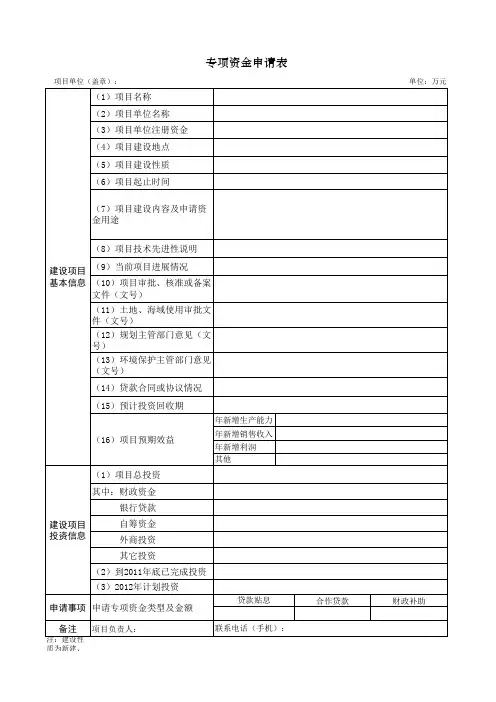 专项资金申请表
