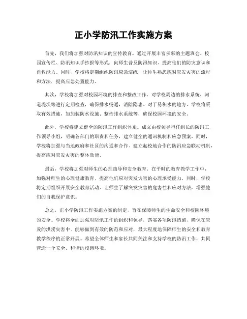 正小学防汛工作实施方案