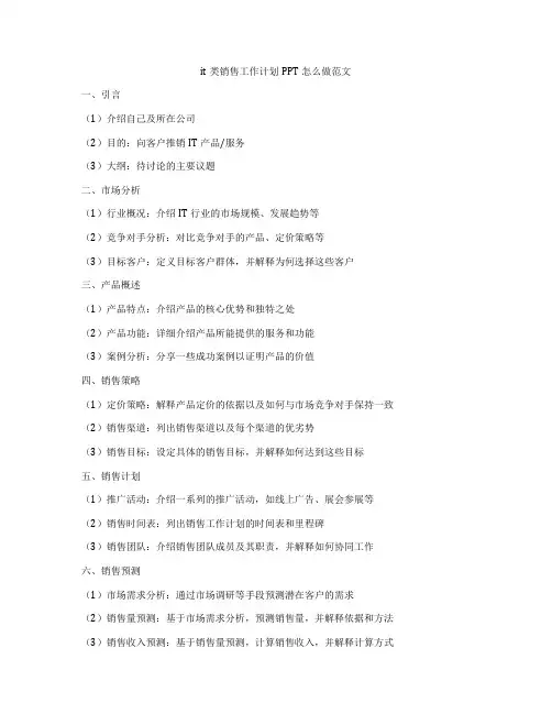 it类销售工作计划PPT怎么做范文