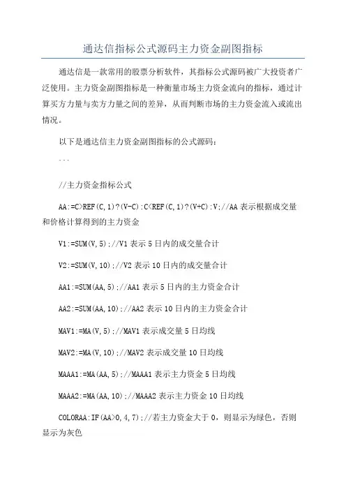 通达信指标公式源码主力资金副图指标