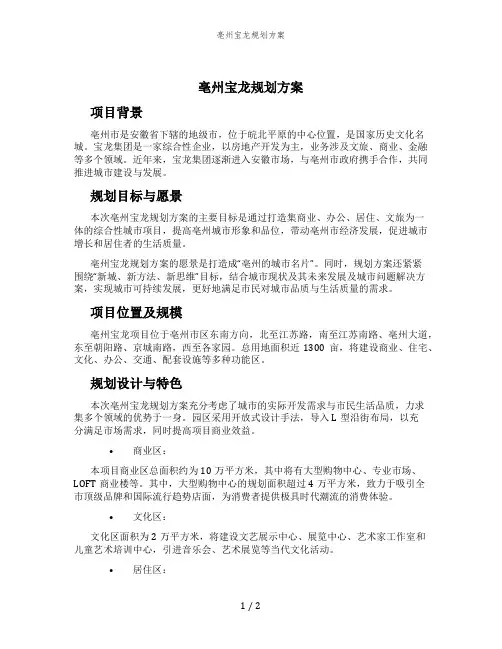 亳州宝龙规划方案