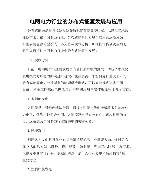 电网电力行业的分布式能源发展与应用