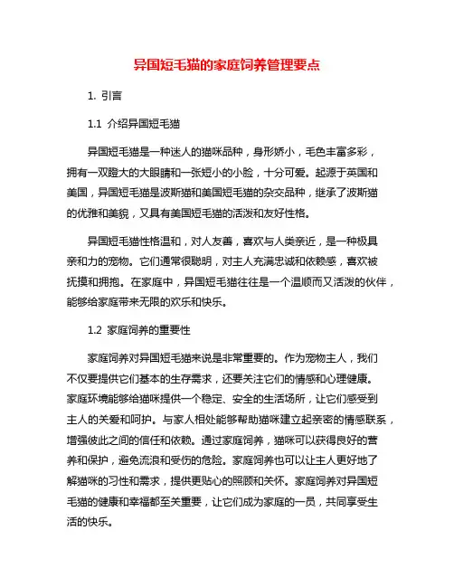 异国短毛猫的家庭饲养管理要点