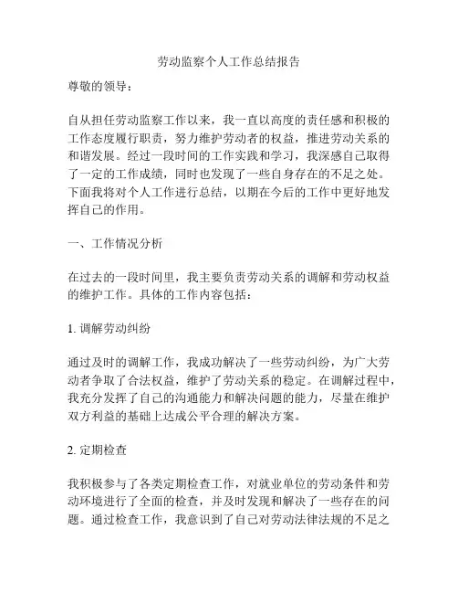 劳动监察个人工作总结报告