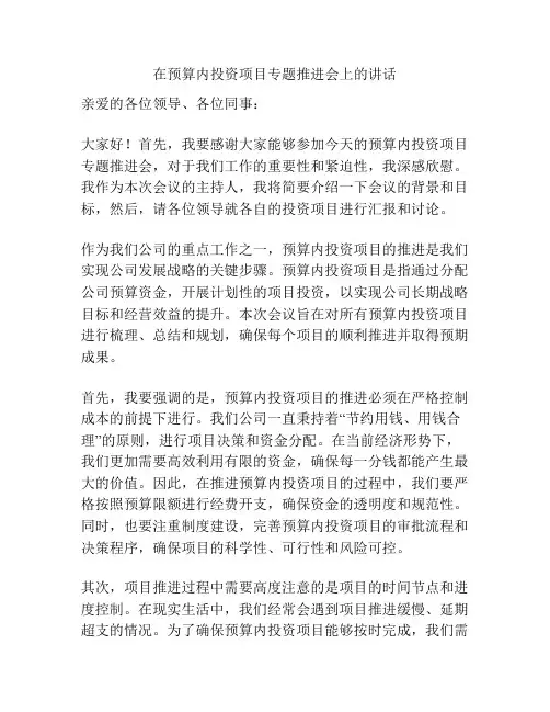 在预算内投资项目专题推进会上的讲话