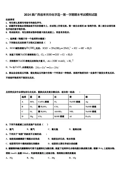 2024届广西省来宾市化学高一第一学期期末考试模拟试题含解析