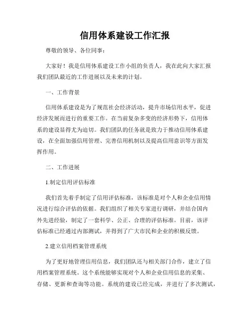 信用体系建设工作汇报