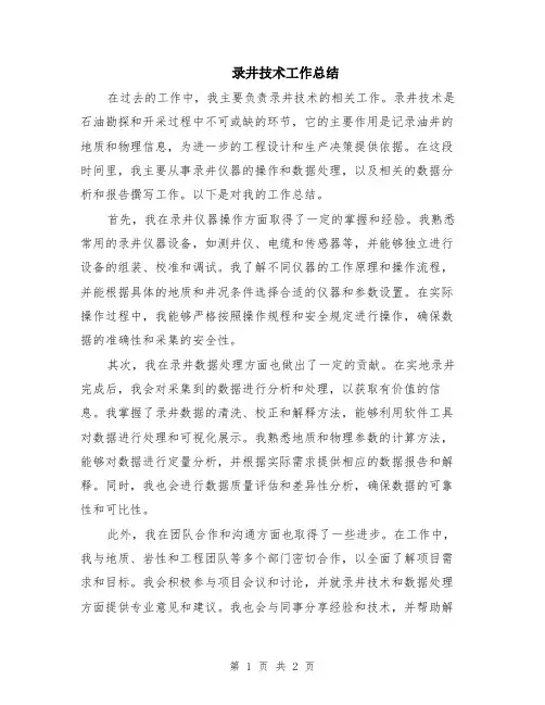 录井技术工作总结