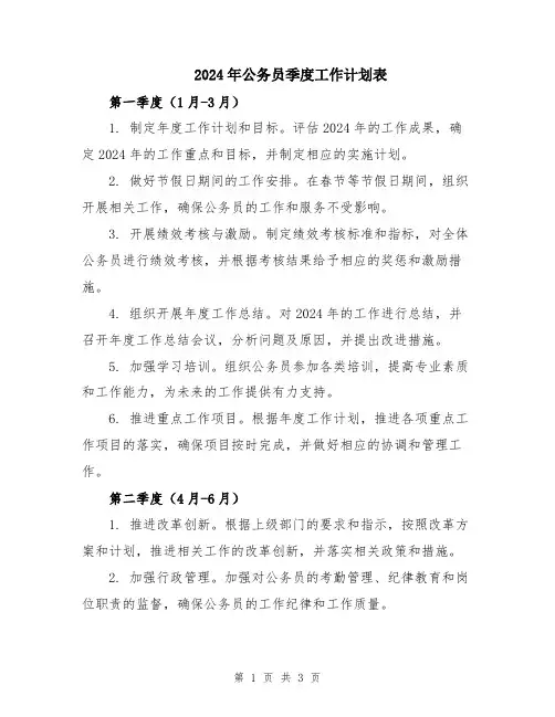 2024年公务员季度工作计划表