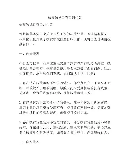 扶贫领域自查自纠报告