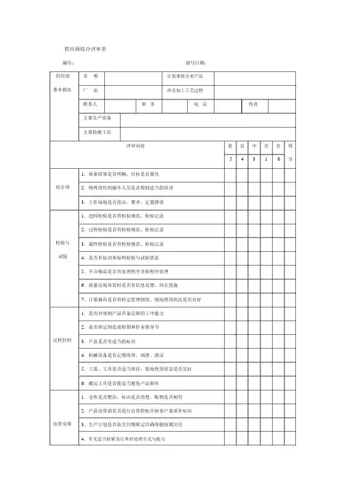 供应商综合评审表