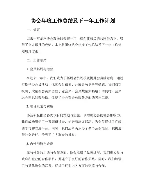 协会年度工作总结及下一年工作计划