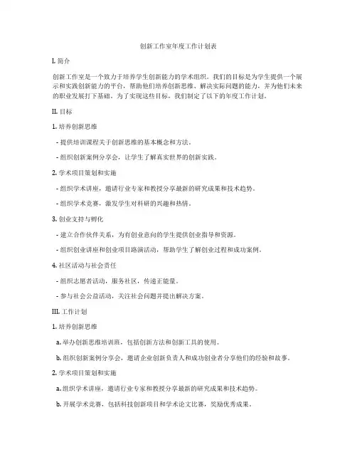 创新工作室年度工作计划表