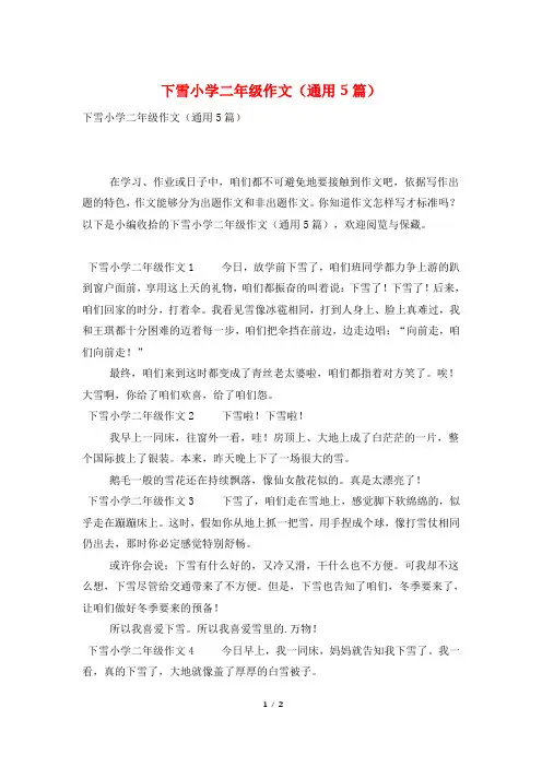 下雪小学二年级作文(通用5篇)