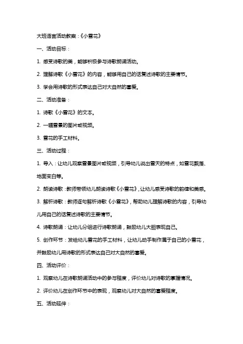 大班语言活动教案：《小雪花》