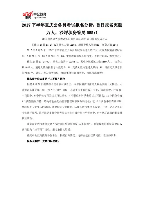 2017下半年重庆公务员考试报名分析：首日报名突破万人,沙坪坝房管局585：1
