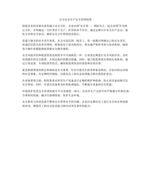公司安全生产安全管理制度