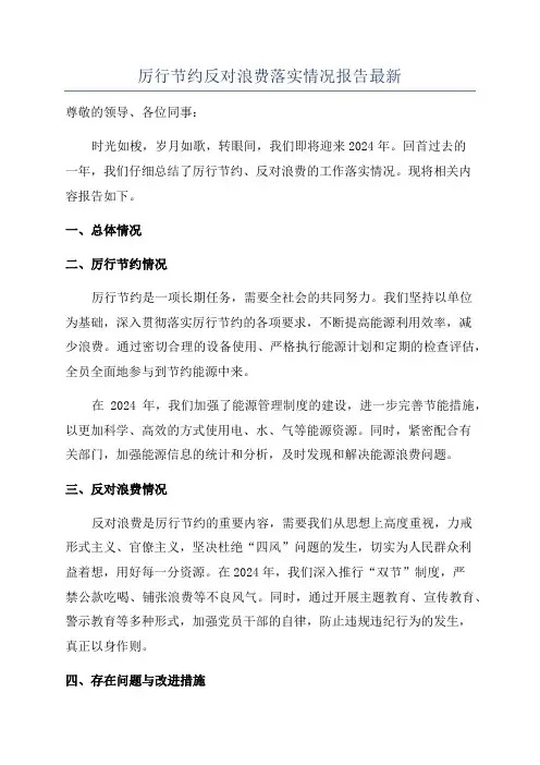 厉行节约反对浪费落实情况报告最新