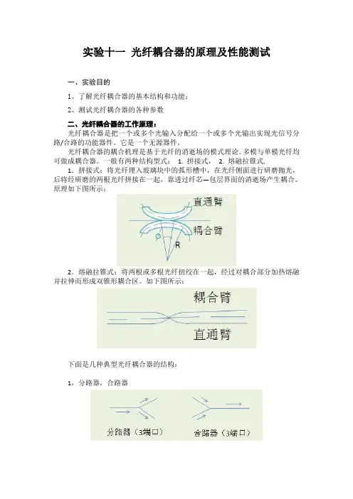 实验十一 光纤耦合器的原理及性能测试