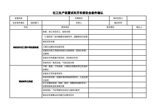 化工生产装置试车开车前安全条件确认