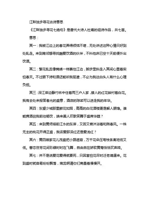 江畔独步寻花古诗意思