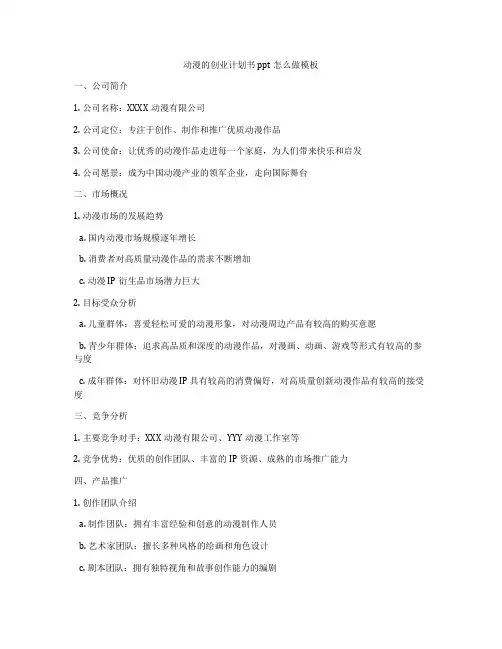 动漫的创业计划书ppt怎么做模板