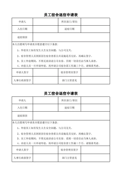员工宿舍退宿申请表