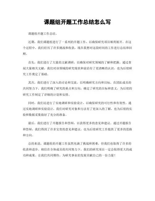 课题组开题工作总结怎么写