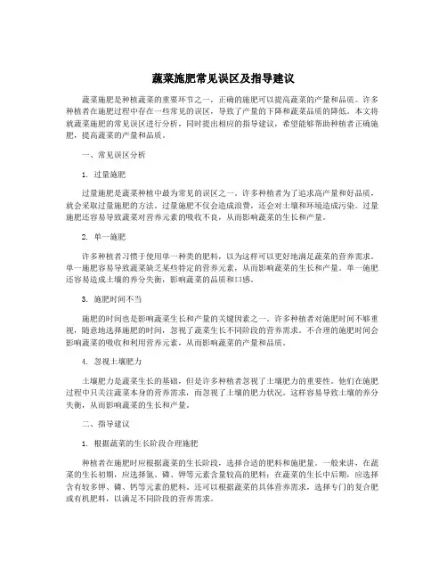 蔬菜施肥常见误区及指导建议