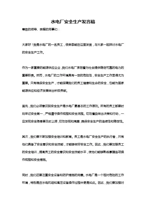 水电厂安全生产发言稿