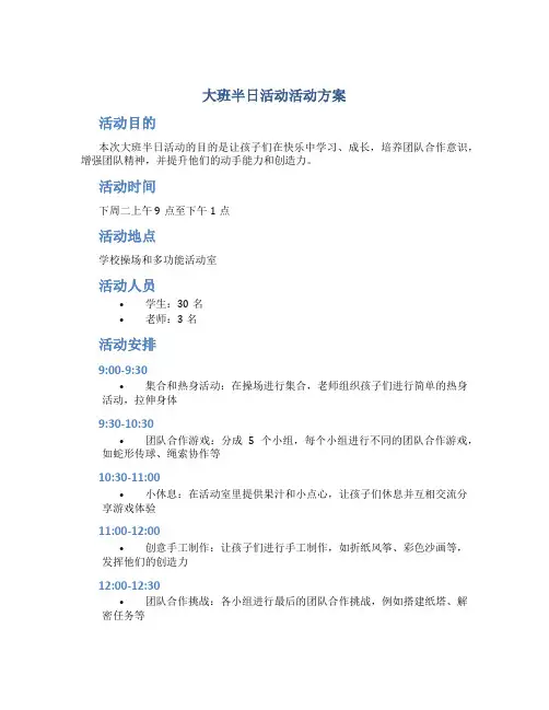 大班半日活动活动方案