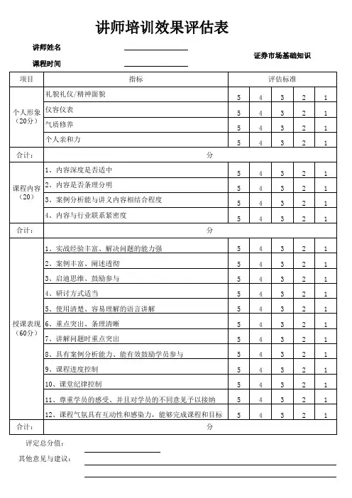 讲师培训效果评估表