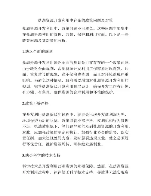 盐湖资源开发利用中存在的政策问题及对策