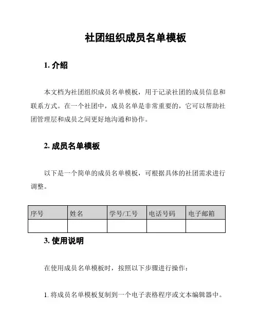社团组织成员名单模板